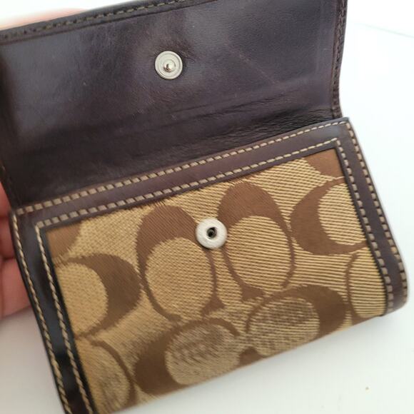 COACH Vtg Card Bill Holder Brown Small Small Mini Wallet Geniue Leather Canvas - Picture 7 of 10